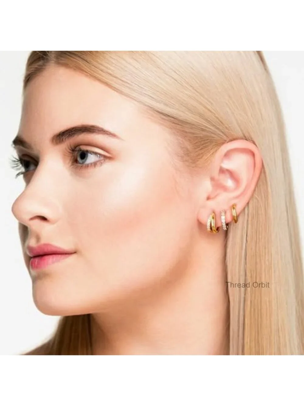 Surgical Steel Gold Huggie Hoop Earrings Set Hypoallergenic Cubic Zirconia 3